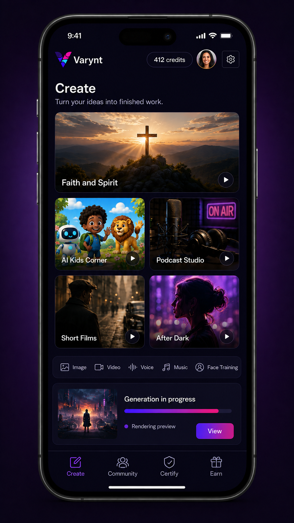 Varynt Create screen